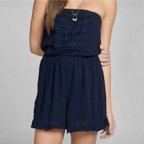 Abercrombie & Fitch Blue Strapless Lace Ruffle Romper (S) - Picture 1 of 6